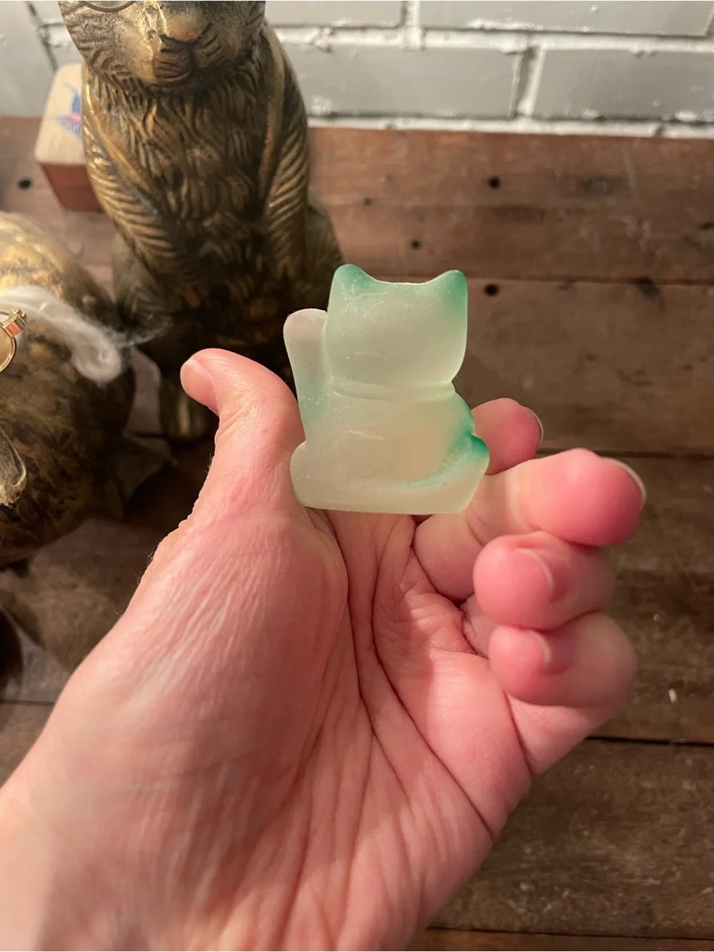 2-Piece Maneki-neko, or Japanese lucky cats resin frosted glass